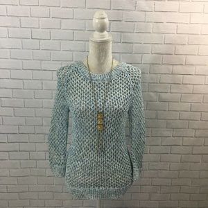 GAP Variegated Blue Loose Knit/Open Knit Pullover Crewneck Sweater New S